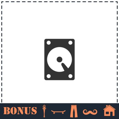 Sabit disk simgesi düz. Basit vektör sembolü ve bonus simgesi