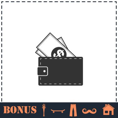 Cüzdan simgesi düz. Basit vektör sembolü ve bonus simgesi