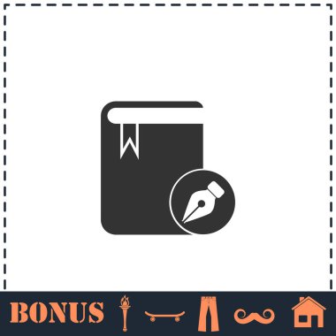Kitap simgesi düz yazılsın. Basit vektör sembolü ve bonus simgesi