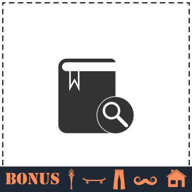 Kitap arama simgesi düz. Basit vektör sembolü ve bonus simgesi