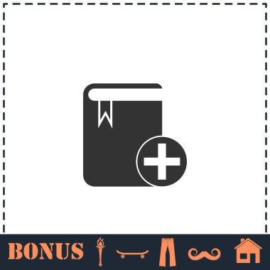 Kitap ekleme simgesi düz. Basit vektör sembolü ve bonus simgesi