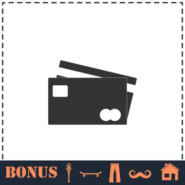 Kredi kartı ödeme ikonu düz. Basit vektör sembolü ve bonus simgesi