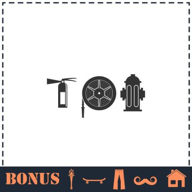 İtfaiye ekipmanı ikonu düz. Basit vektör sembolü ve bonus simgesi