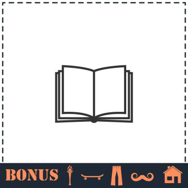 Kitap simgesini düz aç. Basit vektör sembolü ve bonus simgesi