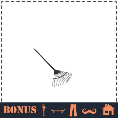 Bahçe tırmığı simgesi düz. Basit vektör sembolü ve bonus simgesi