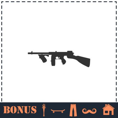 Otomatik tüfek simgesi düz. Basit vektör sembolü ve bonus simgesi