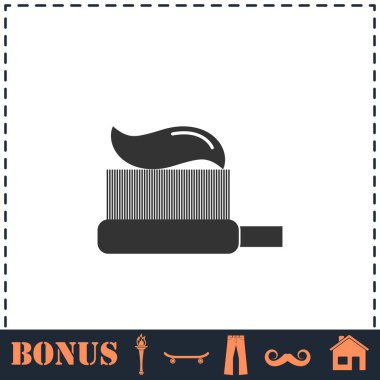 Diş macunu simgesiyle diş fırçası düz. Basit vektör sembolü ve bonus simgesi