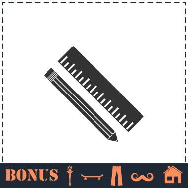 Kalem ve cetvel simgesi düz. Basit vektör sembolü ve bonus simgesi