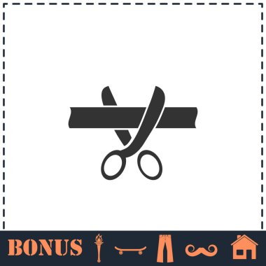 Makas kesme ikonu düz. Basit vektör sembolü ve bonus simgesi