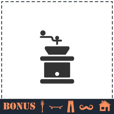 Kahve öğütücüsü simgesi düz. Basit vektör sembolü ve bonus simgesi