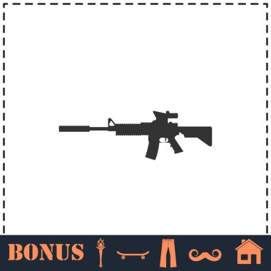 Saldırı karabina simgesi düz. Basit vektör sembolü ve bonus simgesi