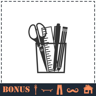 Ofis aletleri simgesi düz. Basit vektör sembolü ve bonus simgesi