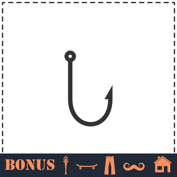 Значок Рыболовного Крючка Плоский Простой Векторный Символ Значок Бонуса — стоковый вектор