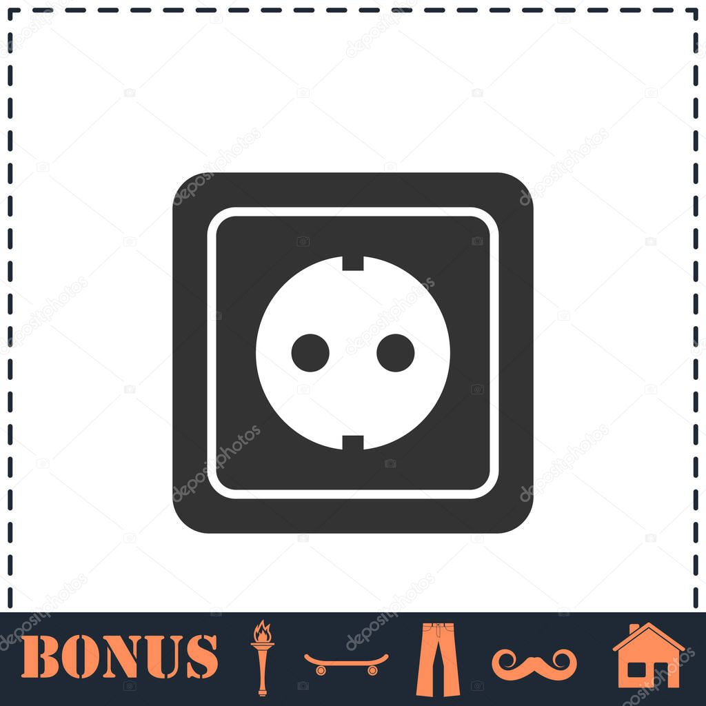 Power socket icon flat. Simple vector symbol and bonus icon