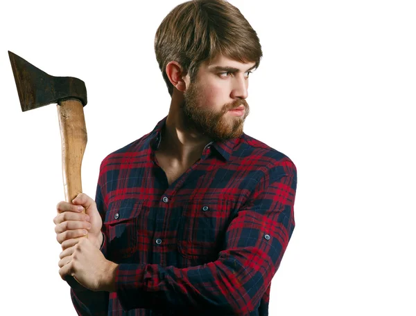 Hombre barbudo con el hacha — Foto de Stock