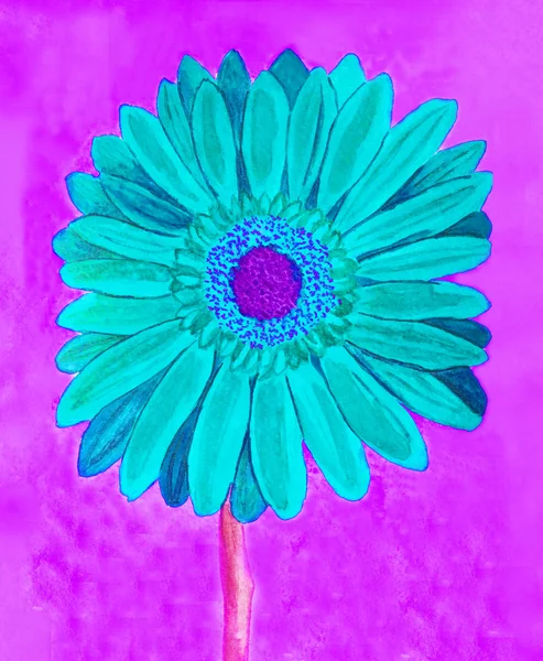 Red gerbera on yellow, watercolor — Stock Photo, Image