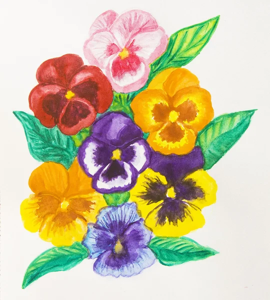 Pansies, pintura a aquarela — Fotografia de Stock