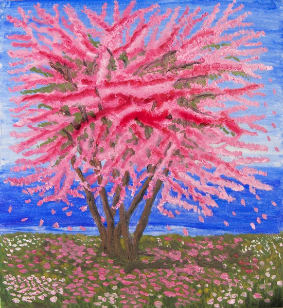 Árbol del Cercis, pintura al óleo — Foto de Stock