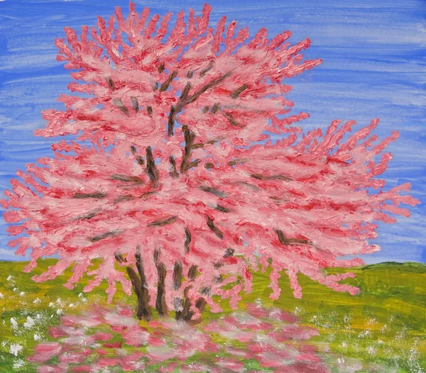 Cercis tree, oil painting — Stock Photo, Image