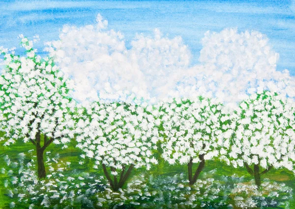 Primavera jardim, pintura — Fotografia de Stock