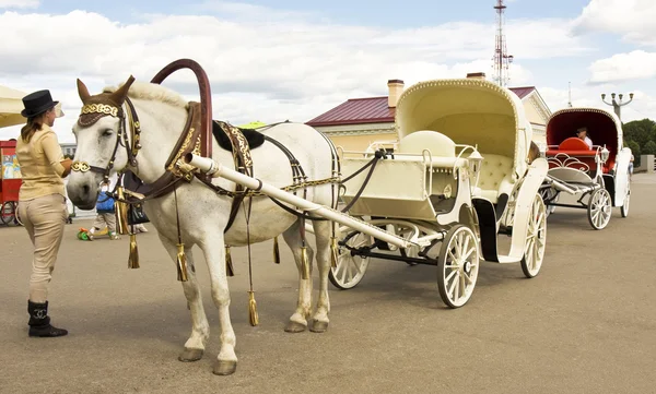 Grande Novgorod, carruagens de excursão — Fotografia de Stock