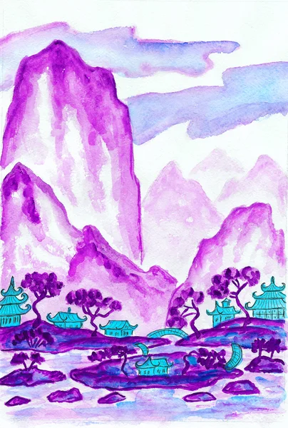 Montanhas roxas, pintura — Fotografia de Stock