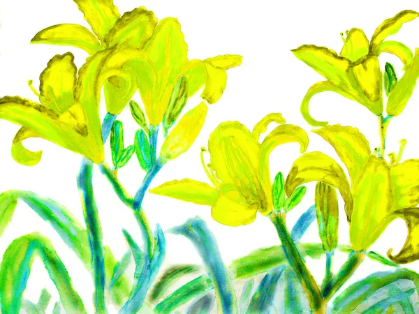 Yellow lilies, painting — Stock Photo, Image