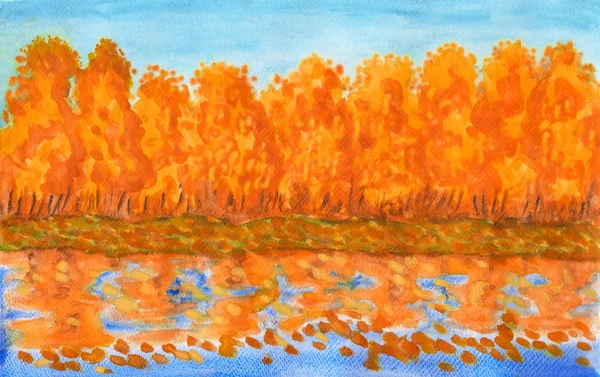 オレンジ色の秋の森、絵画 — ストック写真