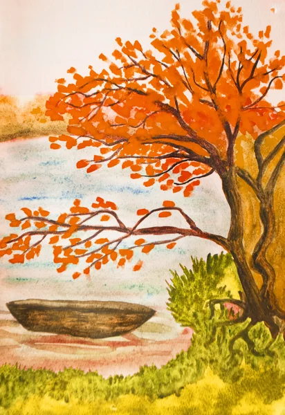 Outono paisagem, pintura — Fotografia de Stock