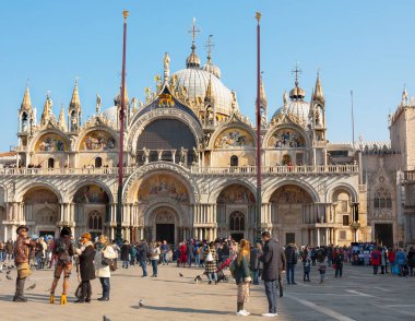 VENICE, ITALY- FEBRAURY 08. 2020: St. Marco cathedral during Venice carnival.