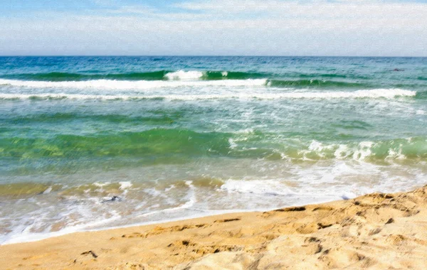 Przylądek Morski Turkusowe Morze Małymi Falami Częścią Piaszczystej Plaży — Zdjęcie stockowe