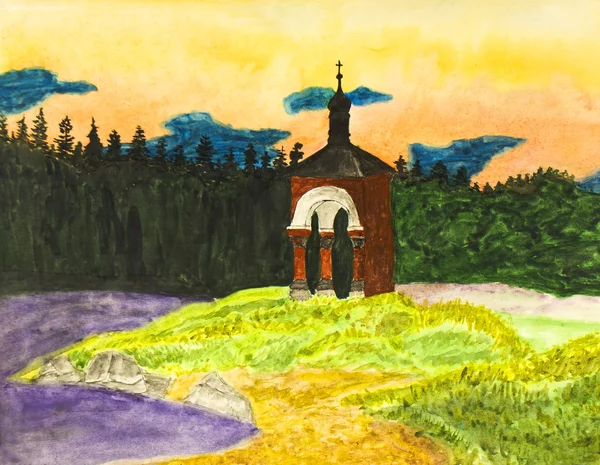 Landscape with chapel — Stock Photo, Image