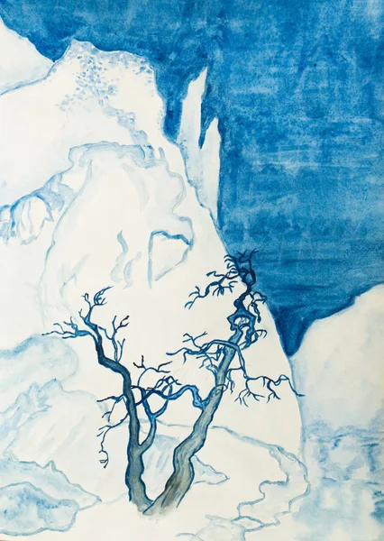 Λευκό λόφους και δέντρο, ζωγραφική — Φωτογραφία Αρχείου