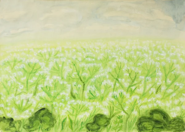 Prairie en fleur, peinture — Photo