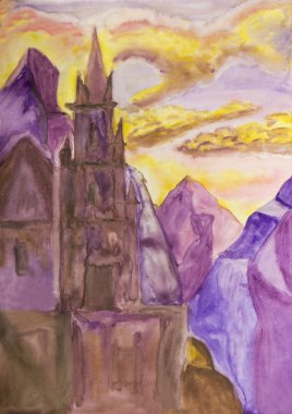 Dağlar, kalede boyama