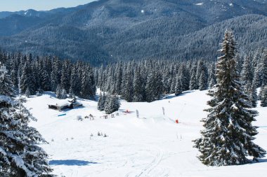 Bulgaristan 'ın Pamporovo kentindeki Rhodopes dağlarında kayak merkezi Pamporovo.