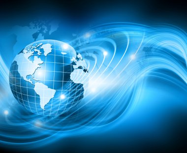 En iyi Internet kavramı küresel iş. Teknolojik arka plan. Sembolleri Wi-Fi, Internet, televizyon, telefon ve uydu iletişim ışınları