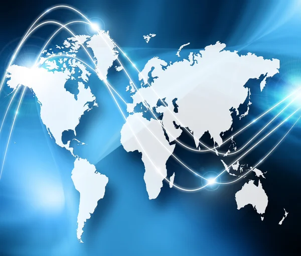 Global iş dünyasının en iyi internet kavramı. Küre, teknolojik arka planda parlayan çizgiler. Elektronik, Wi-Fi, ışınları, sembolleri İnternet, televizyon, mobil ve uydu iletişimi