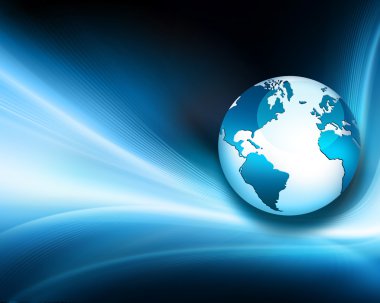 Global iş dünyasının en iyi internet kavramı. Küre, teknolojik arka planda parlayan çizgiler. Elektronik, Wi-Fi, ışınları, sembolleri İnternet, televizyon, mobil ve uydu iletişimi