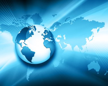 Global iş dünyasının en iyi internet kavramı. Küre, teknolojik arka planda parlayan çizgiler. Elektronik, Wi-Fi, ışınları, sembolleri İnternet, televizyon, mobil ve uydu iletişimi