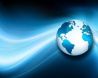 Global iş dünyasının en iyi internet kavramı. Küre, teknolojik arka planda parlayan çizgiler. Elektronik, Wi-Fi, ışınları, sembolleri İnternet, televizyon, mobil ve uydu iletişimi