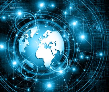 En iyi Internet kavramı küresel iş. Teknolojik arka plan. Sembolleri Wi-Fi, Internet, televizyon, telefon ve uydu iletişim ışınları