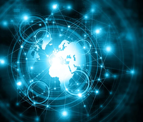 Nejlepší internetové koncepce globální podnikání. Technologické zázemí. Paprsky symboly Wi-Fi, Internet, televize, mobilní a satelitní komunikace — Stock fotografie