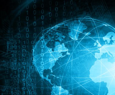 En iyi Internet kavramı küresel iş. Teknolojik yeşil arka plan. Sembolleri Wi-Fi, Internet, televizyon, telefon ve uydu iletişim ışınları