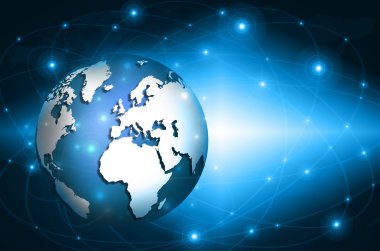 En iyi Internet kavramı küresel iş. Küre, teknolojik arka plan üzerinde parlak çizgiler. Elektronik, Wi-Fi, ışınları, simge Internet, televizyon, telefon ve uydu communicationsblue bulanıklık