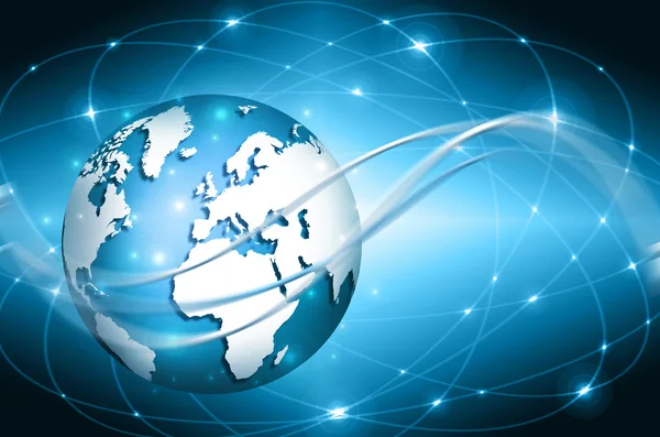 Najlepszy Internet koncepcja globalnego biznesu. Glob, świecące linie na zaplecze technologiczne. Wi-Fi, promienie, symbole Internet, Telewizja, elektronika, komórkowych i satelitarnych communicationsblue rozmycie — Zdjęcie stockowe