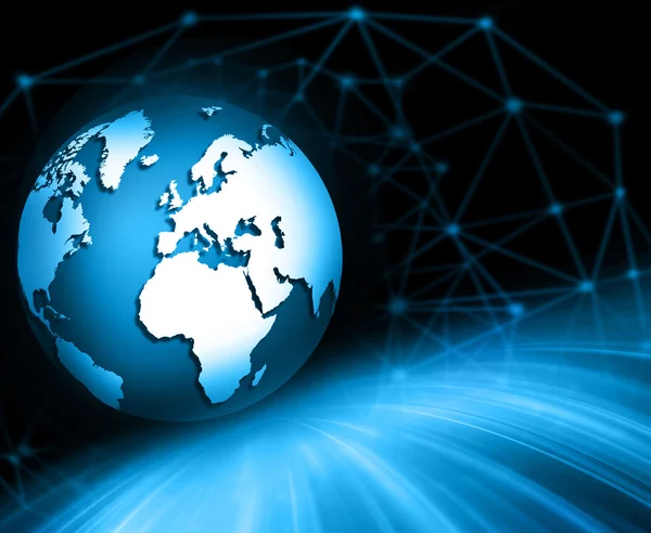 En iyi Internet kavramı küresel iş. Küre, teknolojik arka plan üzerinde parlak çizgiler. Elektronik, Wi-Fi, ışınları, simge Internet, televizyon, telefon ve uydu communicationsblue bulanıklık