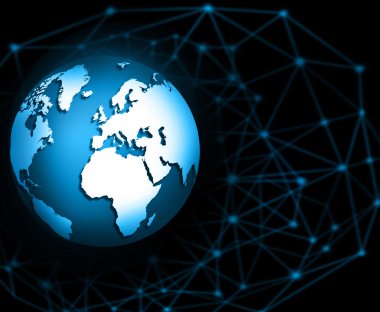 En iyi Internet kavramı küresel iş. Küre, teknolojik arka plan üzerinde parlak çizgiler. Elektronik, Wi-Fi, ışınları, simge Internet, televizyon, telefon ve uydu communicationsblue bulanıklık