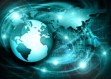 En iyi Internet kavramı küresel iş. Küre, teknolojik arka plan üzerinde parlak çizgiler. Elektronik, Wi-Fi, ışınları, simge Internet, televizyon, telefon ve uydu communicationsblue bulanıklık