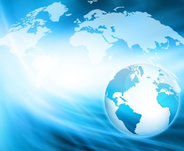 En iyi Internet kavramı küresel iş. Küre, teknolojik arka plan üzerinde parlak çizgiler. Elektronik, Wi-Fi, ışınları, simge Internet, televizyon, telefon ve uydu communicationsblue bulanıklık